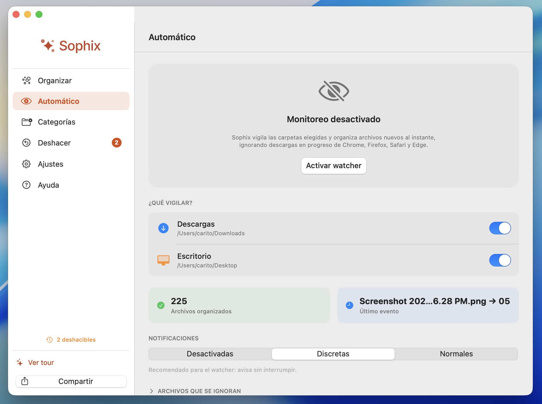 Sophix — Modo automático
