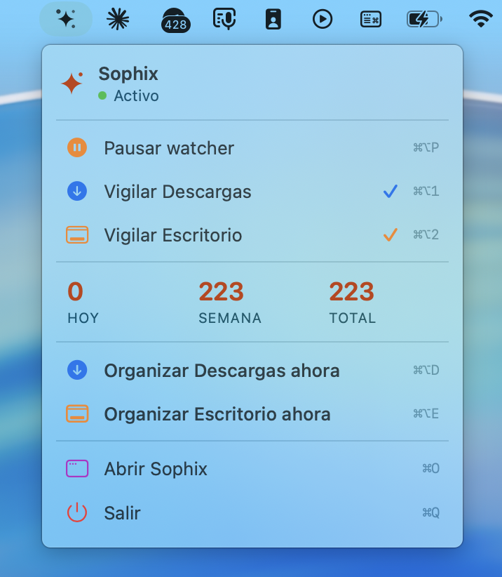 Sophix — Watcher en la barra de menú